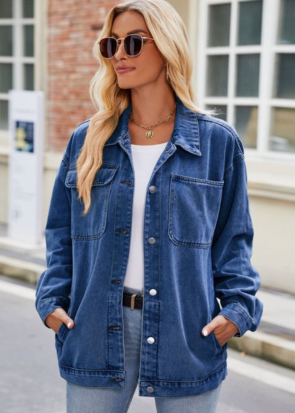 Button Up Denim Jacket with Pockets - Trendsi