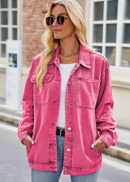 Button Up Denim Jacket with Pockets - Trendsi