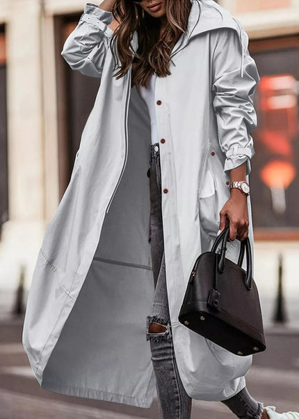 Button Up Hooded Longline Trench Coat - Trendsi