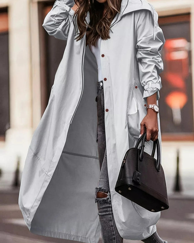 Button Up Hooded Longline Trench Coat - Trendsi