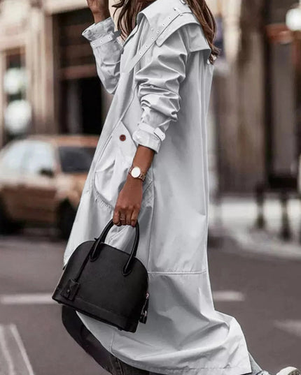 Button Up Hooded Longline Trench Coat - Trendsi
