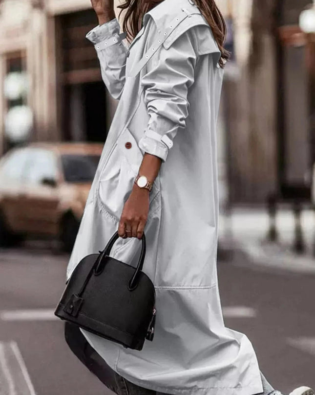 Button Up Hooded Longline Trench Coat - Trendsi
