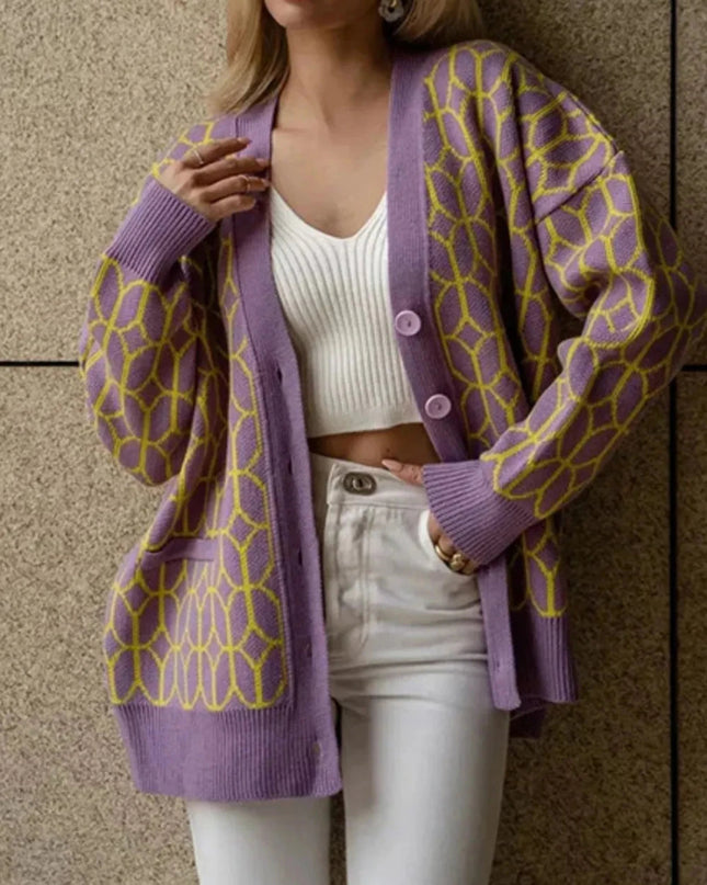 Button Up Long Sleeve Cardigan - Trendsi