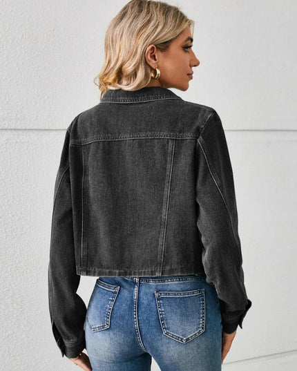 Button Up Long Sleeve Denim Jacket - Trendsi