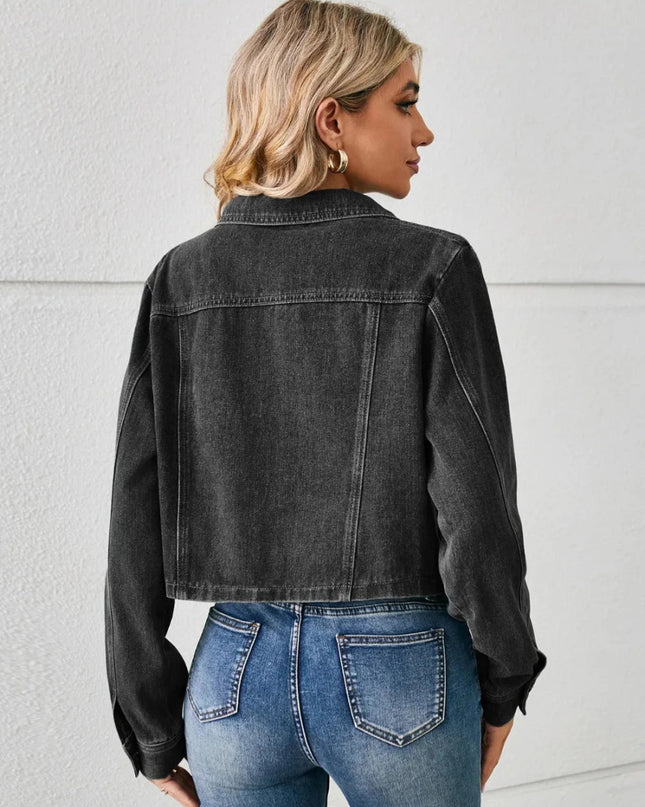 Button Up Long Sleeve Denim Jacket - Trendsi