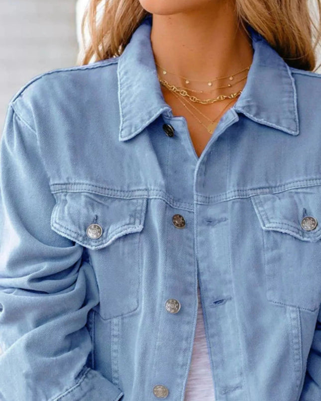 Button Up Long Sleeve Denim Jacket - Trendsi
