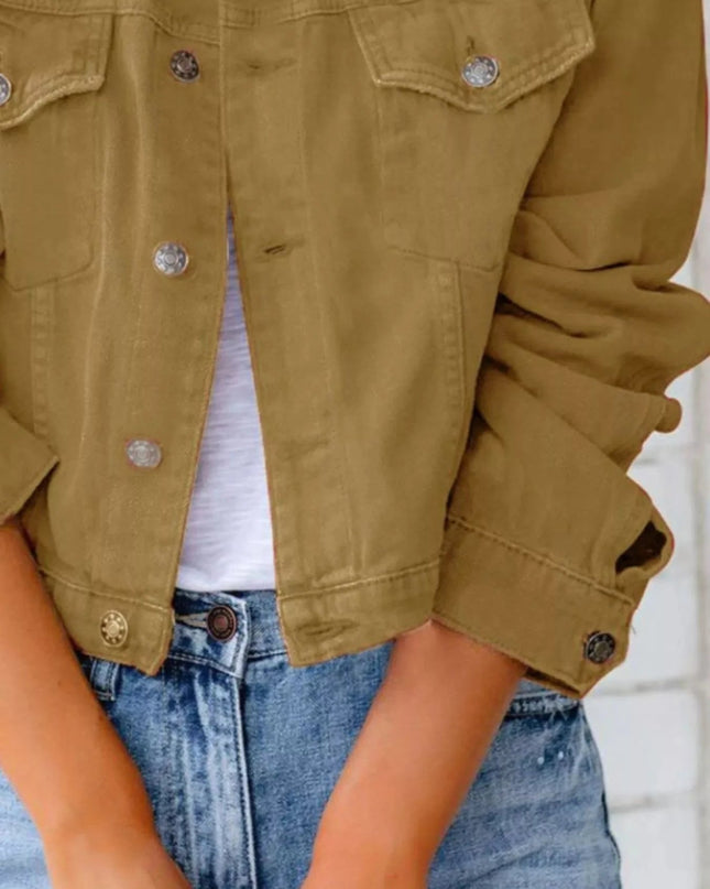 Button Up Long Sleeve Denim Jacket - Trendsi