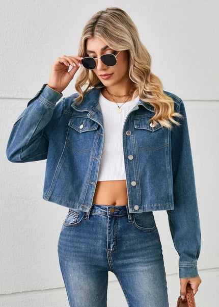 Button Up Long Sleeve Denim Jacket - Trendsi