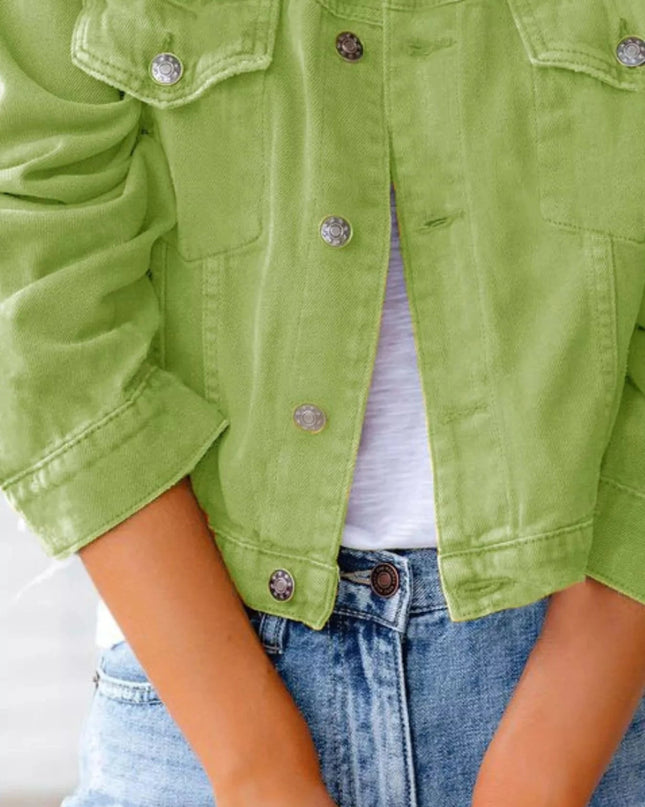 Button Up Long Sleeve Denim Jacket - Trendsi