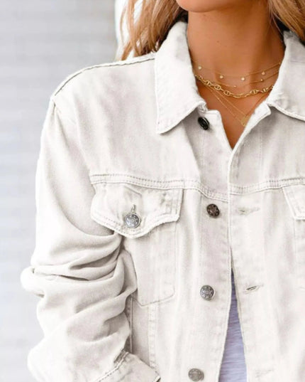 Button Up Long Sleeve Denim Jacket - Trendsi