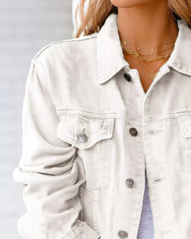 Button Up Long Sleeve Denim Jacket - Trendsi