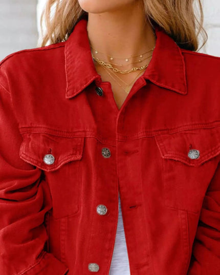 Button Up Long Sleeve Denim Jacket - Trendsi