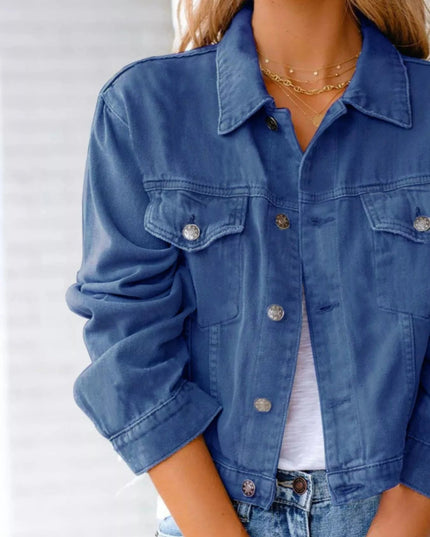 Button Up Long Sleeve Denim Jacket - Trendsi