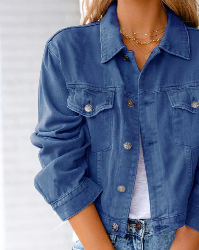 Button Up Long Sleeve Denim Jacket - Trendsi