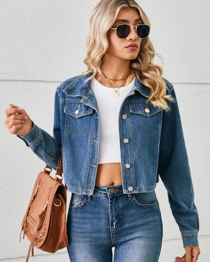 Button Up Long Sleeve Denim Jacket - Trendsi