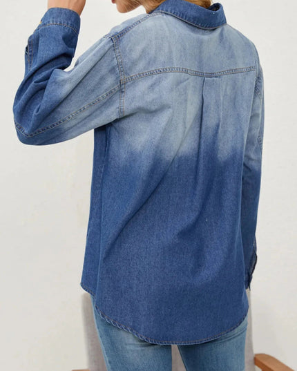 Button Up Long Sleeve Denim Jacket - Trendsi