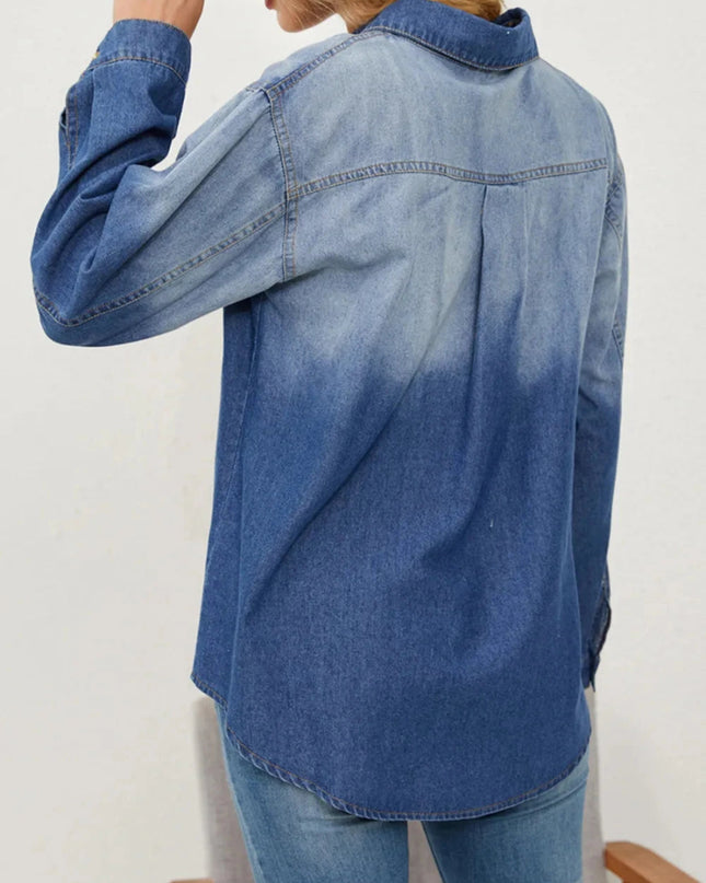 Button Up Long Sleeve Denim Jacket - Trendsi