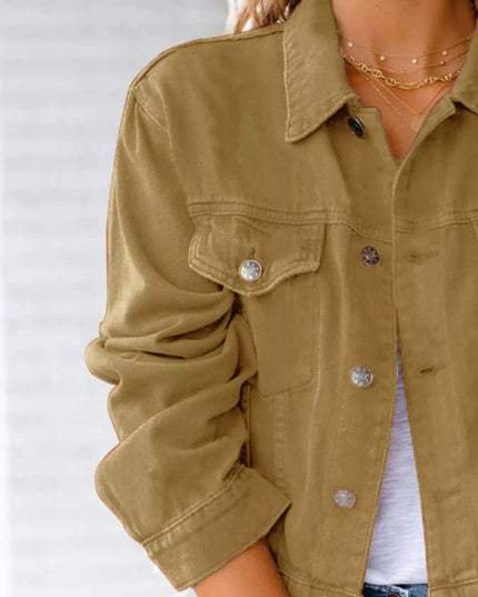 Button Up Long Sleeve Denim Jacket - Trendsi