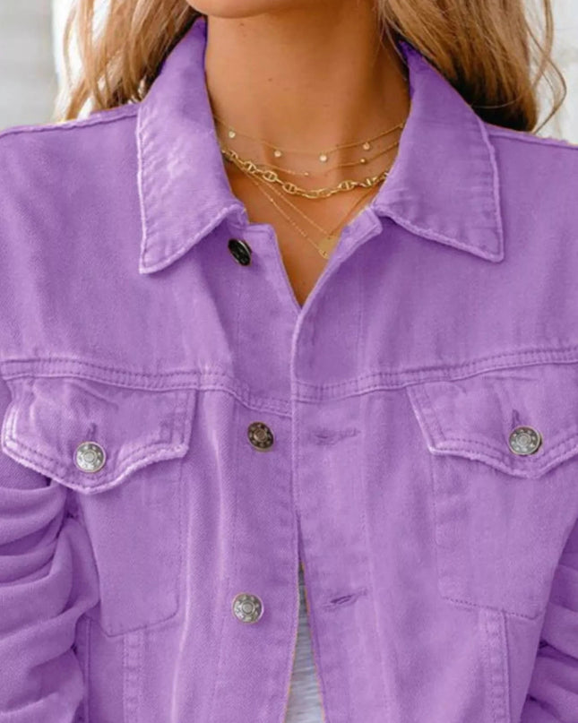 Button Up Long Sleeve Denim Jacket - Trendsi