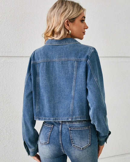 Button Up Long Sleeve Denim Jacket - Trendsi