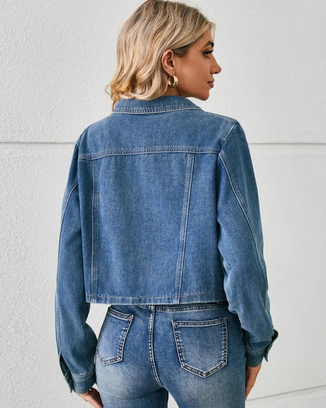 Button Up Long Sleeve Denim Jacket - Trendsi