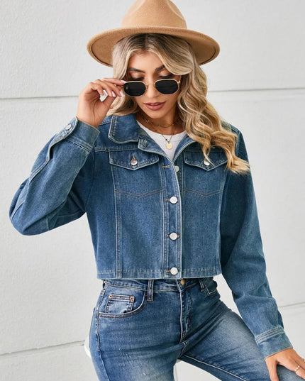 Button Up Long Sleeve Denim Jacket - Trendsi