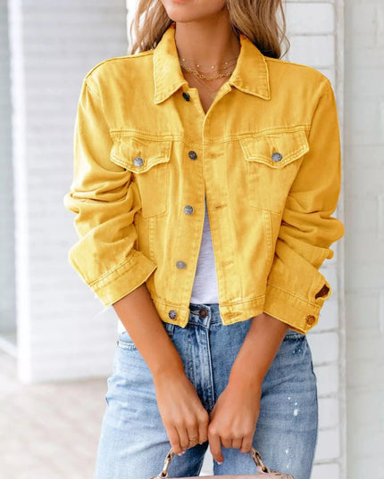 Button Up Long Sleeve Denim Jacket - Trendsi