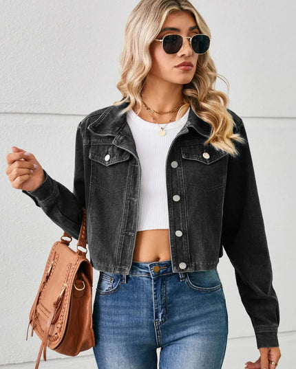 Button Up Long Sleeve Denim Jacket - Trendsi