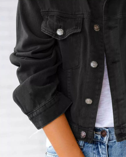 Button Up Long Sleeve Denim Jacket - Trendsi