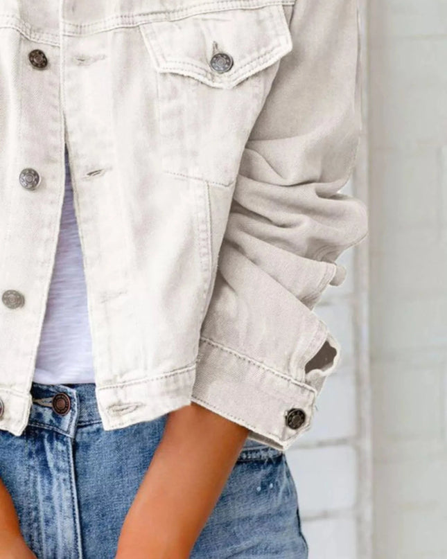 Button Up Long Sleeve Denim Jacket - Trendsi