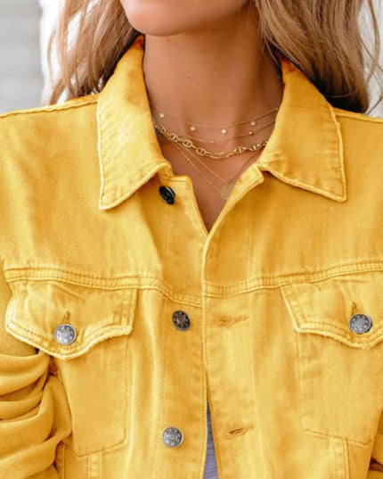 Button Up Long Sleeve Denim Jacket - Trendsi