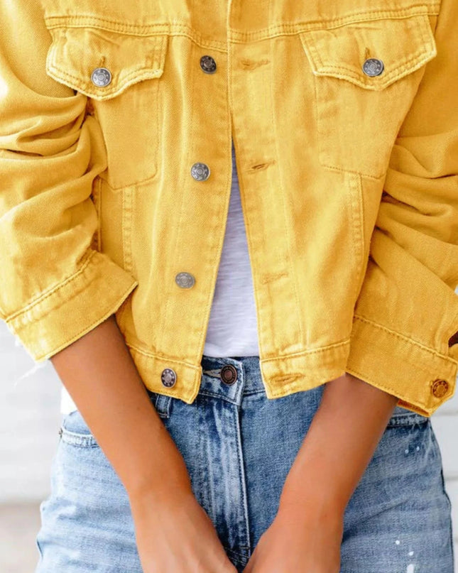 Button Up Long Sleeve Denim Jacket - Trendsi