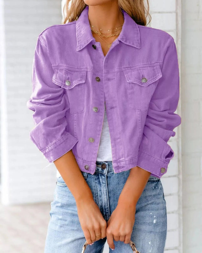 Button Up Long Sleeve Denim Jacket - Trendsi