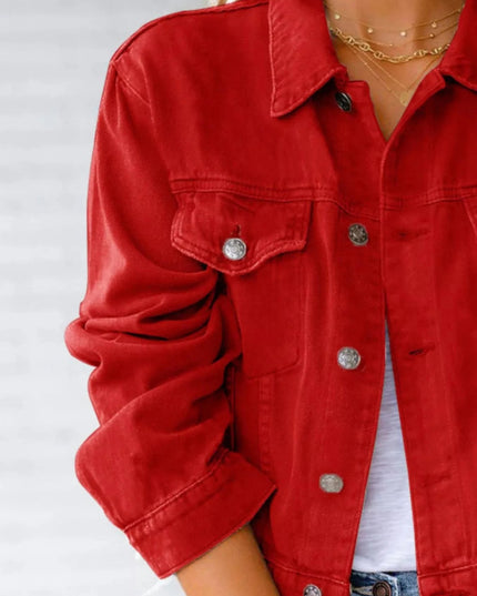 Button Up Long Sleeve Denim Jacket - Trendsi