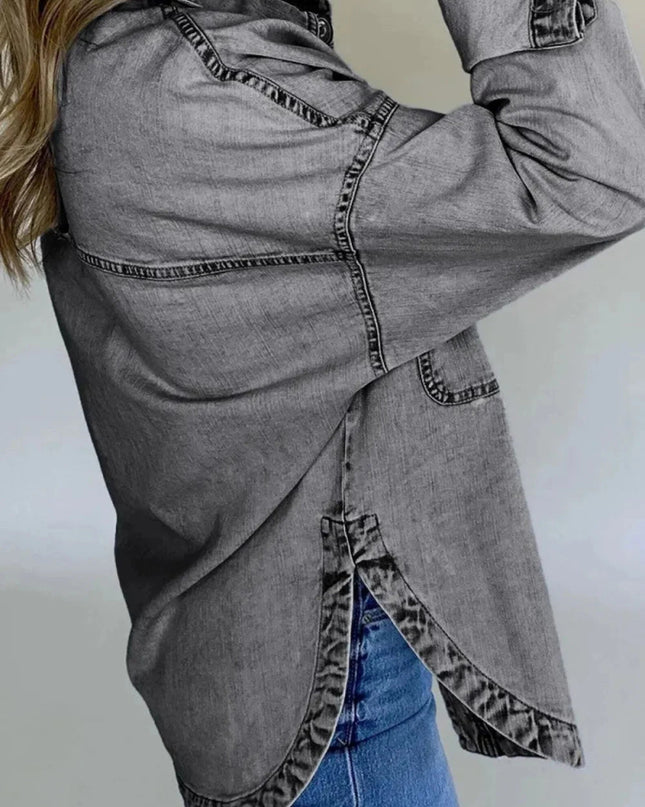 Button Up Long Sleeve Denim Jacket - Trendsi