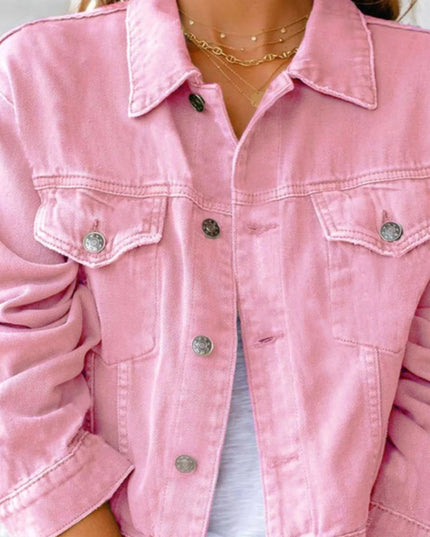 Button Up Long Sleeve Denim Jacket - Trendsi