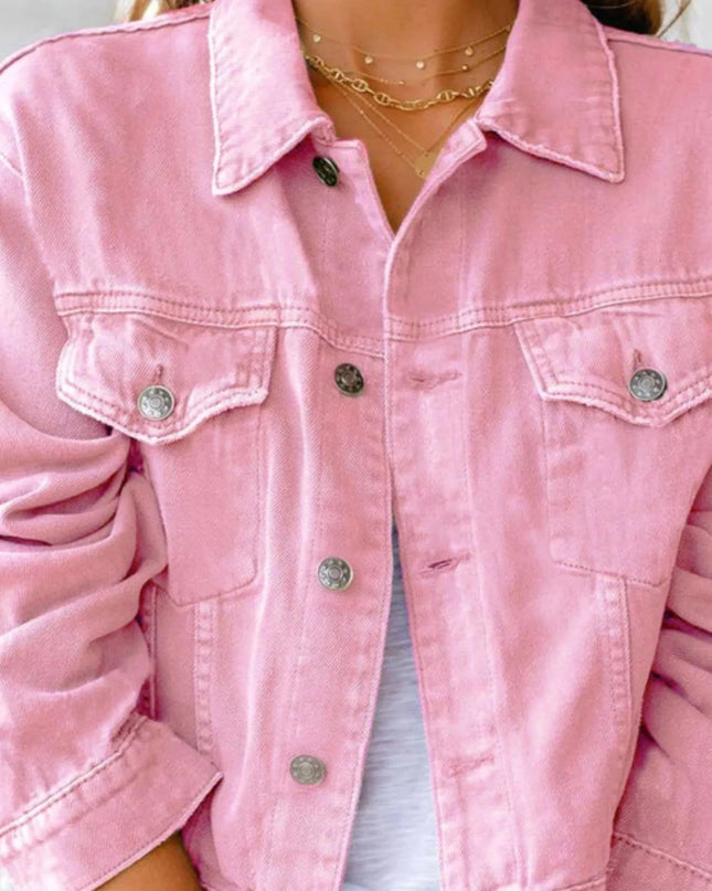Button Up Long Sleeve Denim Jacket - Trendsi