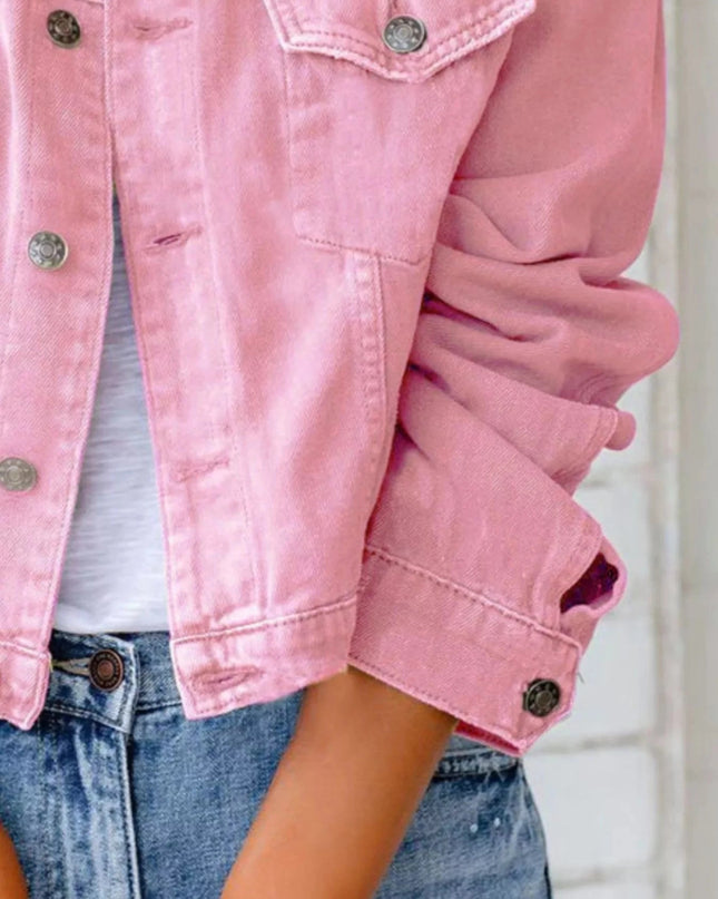 Button Up Long Sleeve Denim Jacket - Trendsi