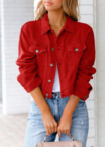 Button Up Long Sleeve Denim Jacket - Trendsi