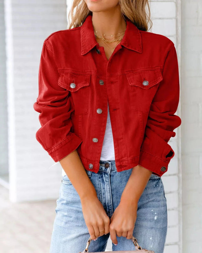 Button Up Long Sleeve Denim Jacket - Trendsi