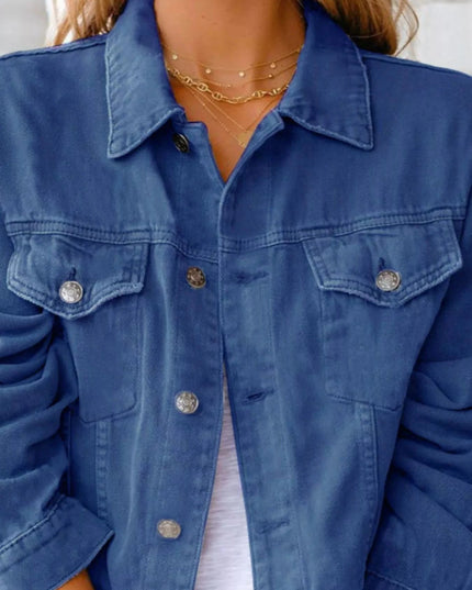 Button Up Long Sleeve Denim Jacket - Trendsi