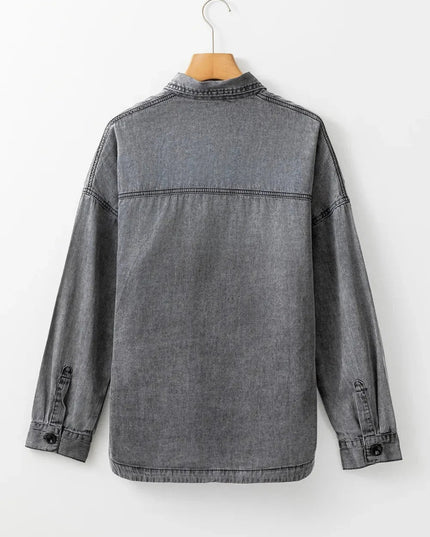 Button Up Long Sleeve Denim Jacket - Trendsi