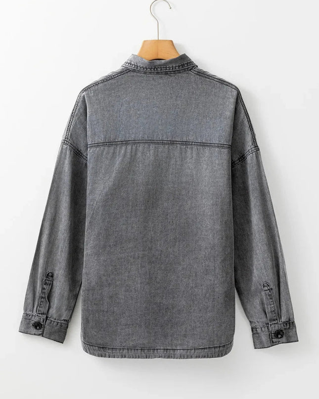 Button Up Long Sleeve Denim Jacket - Trendsi