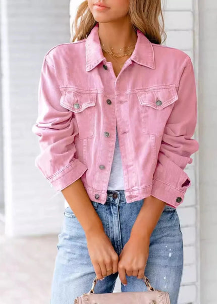 Button Up Long Sleeve Denim Jacket - Trendsi