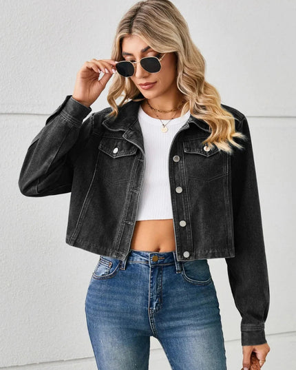 Button Up Long Sleeve Denim Jacket - Trendsi