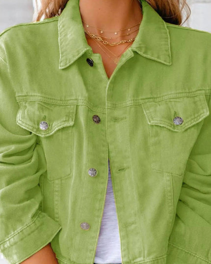 Button Up Long Sleeve Denim Jacket - Trendsi