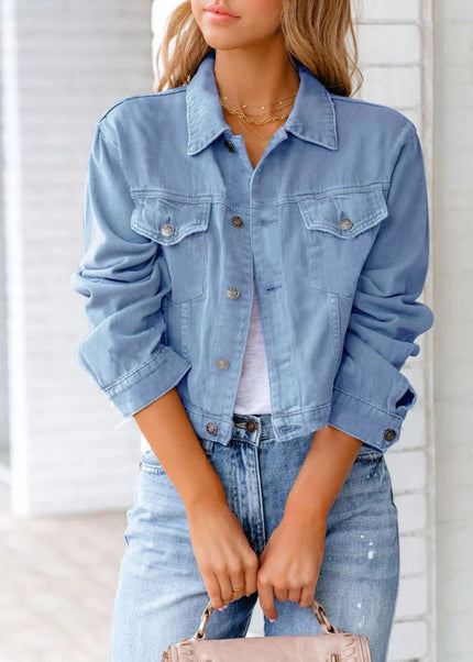 Button Up Long Sleeve Denim Jacket - Trendsi