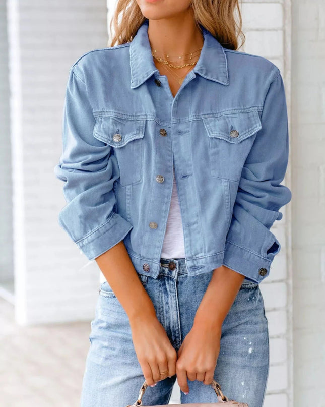 Button Up Long Sleeve Denim Jacket - Trendsi