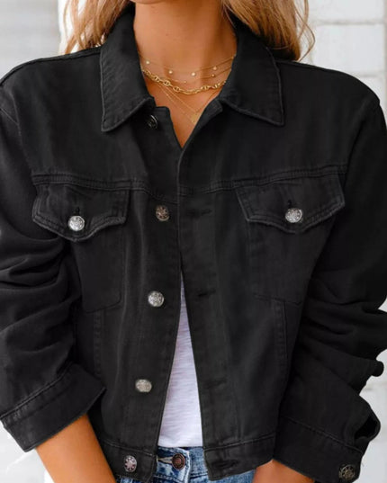 Button Up Long Sleeve Denim Jacket - Trendsi