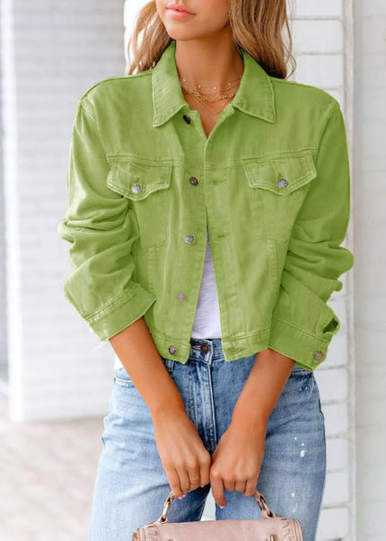 Button Up Long Sleeve Denim Jacket - Trendsi